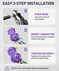 3-step installation guide for Heavy Duty Two Port Wire Connectors For Aluminum To Copper Rock Solid Screw Terminals 20 Pack.