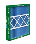 Angled view of 20x25x5 MERV 13 Air Filter from 4 pack for smoke allergy defense with pleated design and green frame.