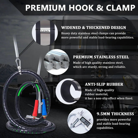 Semi Truck Air Lines Kit 12 Ft 3 In One Workhorse ABS Power Line Air Hoses With Glad Hands Handles Holder, details on premium materials