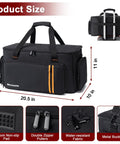 Pro DJ Gear Bag With 8 Detachable Dividers And 15.6 Inch Laptop Sleeve Large Capacity Travel Gig Bag For Cables Controllers Mixer And Accessories On The Go Easy Access Compartments Black with dimensions and features shown
