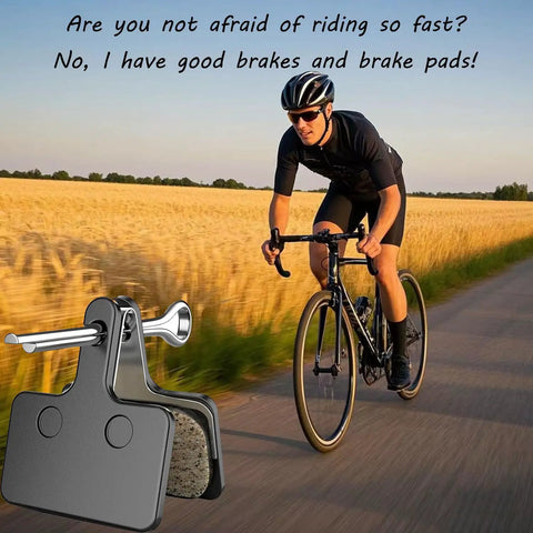 Cyclist riding with Dope Disc Brake Pads With Installation Tool For TRP Tektro Shimano, Semi Metallic Copper Fiber Pads