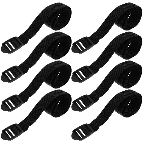 Adjustable Garden Aerator Shoes Straps Eight Pack For Lawn Care Spiked Sandals That Create Tiny Holes To Feed Grass Roots Pro Grade Nylon Replacement Straps For Aerator Shoes Durable And Reusable shown in black nylon with buckles.