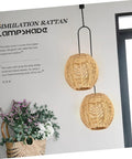 Khaki Rattan Pendant Lamp Shade With Hollow Basket Design adds warm texture to modern or rustic living room decor