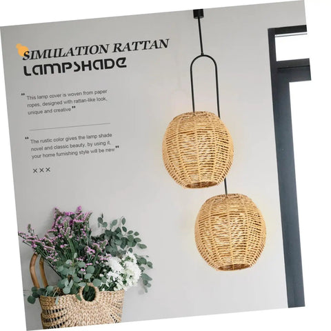 Khaki Rattan Pendant Lamp Shade With Hollow Basket Design adds warm texture to modern or rustic living room decor
