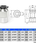 Pneumatic Straight Push To Connect Fittings One Half Inch Tube Outer Diameter To Three Eighth Inch NPT Thread Copper And Plastic