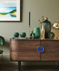 Wooden cabinet with 2 Pack Monochrome Blue Fluid Swirl Cabinet Pulls With Gold Semicircle Drawer Handles 3 Inch Center Hole