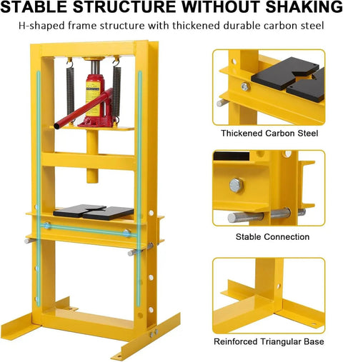 Beefy 6 Ton Hydraulic Shop Press With H Frame Adjustable Working Table Height Press Plates Included Orange