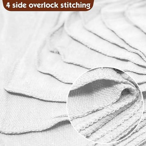 Close-up of Industrial Shop Towels 14x14 Inches 100 Percent Cotton Heavy Duty Commercial Grade Rags showing durable overlocked stitching.