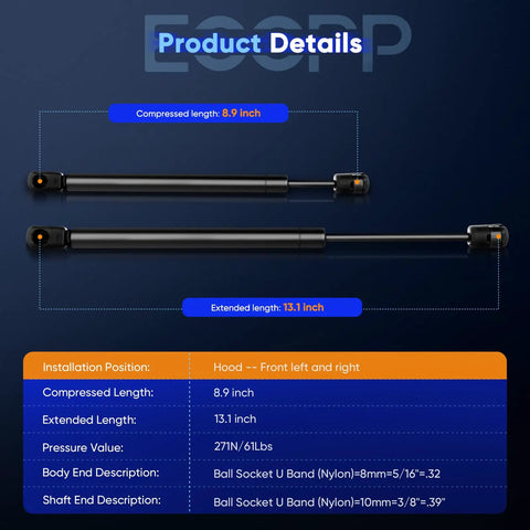 2 Pack Lift Supports Gas Springs Fit Ford Explorer 2002 2010 And Mercury Mountaineer Rear Hatch Trunk Door Struts Replaces 4142 SG404025 OEM Parts with 8.9 inch compressed and 13.1 inch extended lengths.