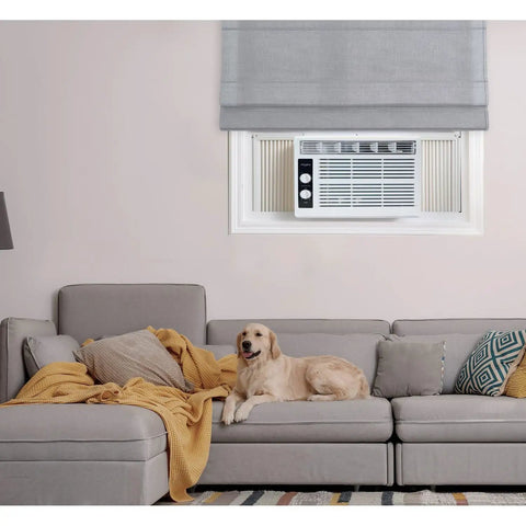 No Sweat 5000 BTU Energy Efficient Window Air Conditioner And Dehumidifier For Rooms Up To 150 Square Feet Featuring Quick Window Mounting Kit For Chill Days Ahead In Crisp White Finish