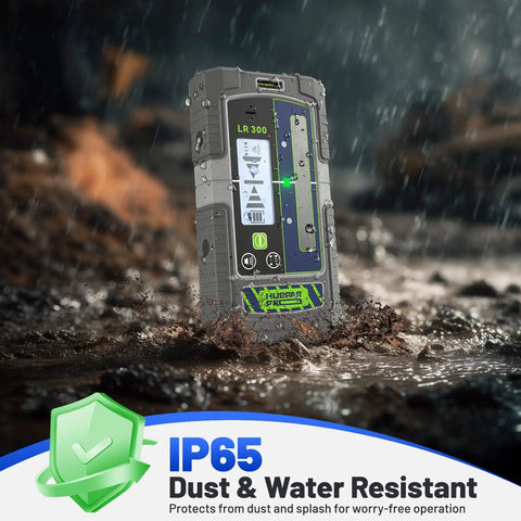 Pulse Mode Ready Laser Receiver With LCD And LED Display For Outdoor Leveling, Green And Red Beams, Up To 660 Feet, IP65 Waterproof, Magnetic Mount And Clamp, Compatible With Pro Laser Levels That Use Pulse Mode, in muddy rain