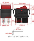 Rocker Switch On Off DPST 4 Terminals With Red Indicator Light 16A 250VAC Weatherproof Cover dimensions view.