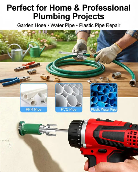 4 In 1 Water Pipe Threader Kit For One Half Inch, Three Quarter Inch, And One Inch Pipes, Carbon Steel Construction, tool set