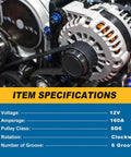 12V 160A High Output Alternator For Jeep Cherokee, Compass, Renegade 2.4L And Fiat Chrysler 200, 500X 2.4L, close-up view