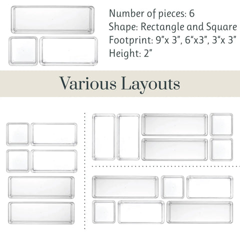Keep Your Drawers Chill And Clutter Free With This Awesome 6 Piece Clear Drawer Organizer Bins Set Multi Size Nesting Containers For Bathroom Vanity Makeup Or Desk Storage Made In Usa Quality You Can Trust