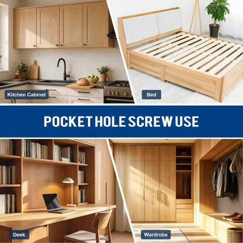 Heavy Duty Pocket Hole Screws 1 Inch Set, Size 8 x 1 In, 550 Pcs Wood Screws in kitchen, bed, desk, and wardrobe applications