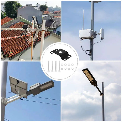 Outdoor Solar Light Mounting Bracket Kit With Adjustable Pole Mounts For Versatile Use On Street Lights And Lamp Posts Heavy Duty Iron Construction Easy Install Solar Panel Pole Accessories