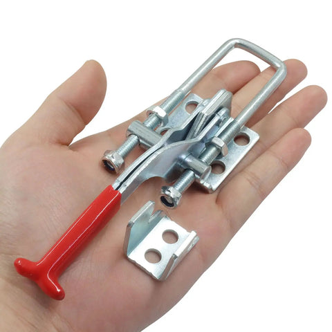 Two Pack Toggle Latch Clamp Set Heavy Duty Hasps With Adjustable Iron Latches, 700Lbs Holding Capacity, Anti Slip Grip in hand