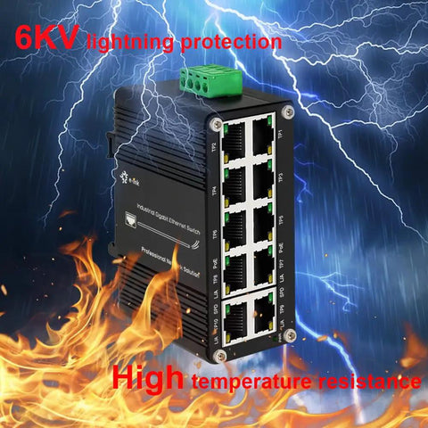 Industrial 8-Port 10/100/1000T PoE Plus 2-Port 10/100/1000T Din Rail Mount Go-To Gigabit Ethernet Switch with 6KV lightning protection