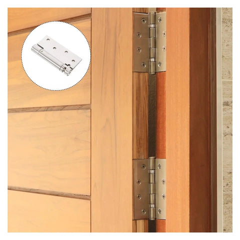 Stainless Steel Self Closing Cabinet Door Hinges 2 Pack Adjustable Heavy Duty Hidden Spring With Quiet Operation and Smooth Durable Performance for Indoor Cabinets installed on a wooden door.
