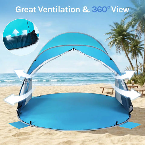 Pop Up Beach Tent Sun Shelter With UPF50+ UV Protection, Instant Easy Setup, 3 Person Capacity, Portable Foldable Beach Shade Canopy
