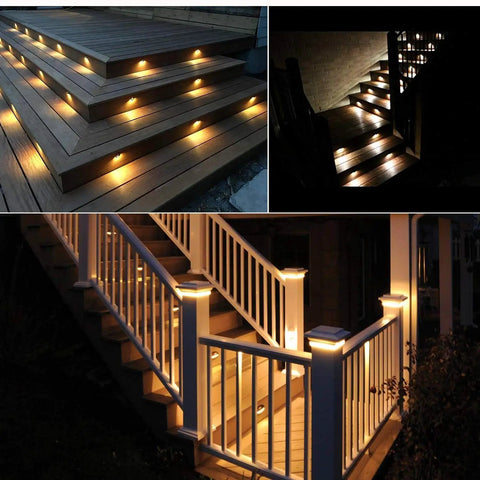 20 Pack LED Stair Lights Kit With Low Voltage, Waterproof IP65 Outdoor Recessed Wood Deck Lighting illuminating stairs