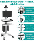 Game Changer Height Adjustable Medical Computer Cart With Sturdy Monitor Mount And Smooth Ride Wheels Top Shelf Sit Stand Mobile Workstation With Hassle Free Cable Routing For Hospital Rounds And Clinic Duties. Ergonomic medical mobile cart with monitor mount and silent wheels.