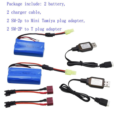 Two Pack 7.4V 1500mAh LiPo RC Boat Battery With SM2P Plug 2S 15C High Discharge For H101 H103 H105 Remote Control Boats
