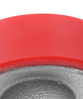 Close-up of Kickass 4 Inch Caster Wheels 4 Pack With Locking Brakes, heavy duty polyurethane wheel with red tread.