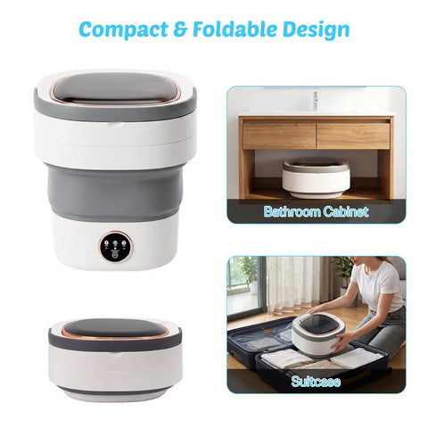 Clutch 20L Foldable Portable Washer With Power Spin Basket 3 Cleaning Modes Blue Light Tech shown in compact foldable design.