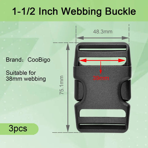 Three Pack One And A Half Inch Plastic Buckle Clips For Strap Replacement Heavy Duty Side Release Buckles For Belts