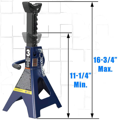 Beefy 3 Ton Double Locking Steel Jack Stands 2 Pack For Vehicle Lifts, Heavy Duty Support, Adjustable Height, Blue Finish