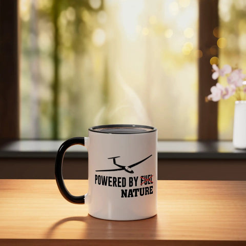 Glider Pilot Mug For Sailplane Fans, Ceramic Coffee Cup In Black And White, Soaring Aviation Enthusiast Gift on wooden table