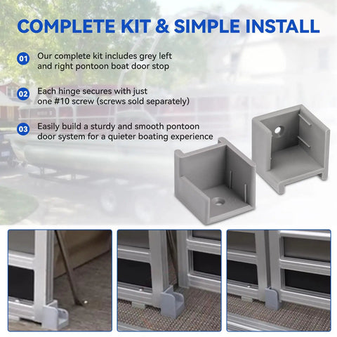 Heavy Duty Pontoon Gate Door Stop Kit With Left And Right Hinge Anti Rattle Door Stopper for 1-1/4 Inch Tubing Grey Pair