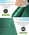 Durable green PVC material of collapsible outdoor water storage bag for garden farm and livestock use, showing double-sided waterproof and heat-sealed seams.