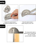 Person using Stainless Steel 2 In 1 Ruler And Protractor For Woodworking Angles And Lengths Measuring Tool 0 To 180 Degree Protractor