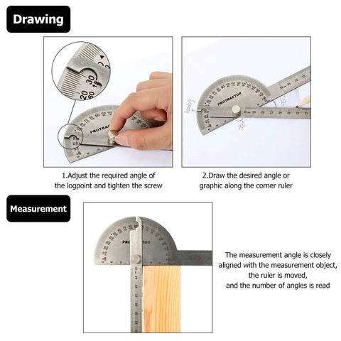 Person using Stainless Steel 2 In 1 Ruler And Protractor For Woodworking Angles And Lengths Measuring Tool 0 To 180 Degree Protractor