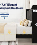 Straight Up Comfortable Full Bed Frame With Built In Charging Station And Storage Shelf Sleek Black Velvet Wingback Headboard 47.6 inches