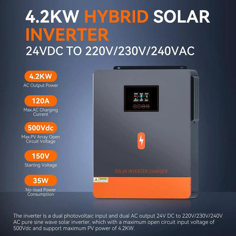 High Power 4200W 24V DC To 230V AC Off-Grid Hybrid Inverter With front panel and display, solar charger, MPPT controller