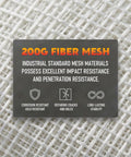 Text on image showing 200G fiber mesh details with background of Pro Grade Drywall Repair Fiberglass Tape 2 Inch By 100 Foot Industrial Grade Extra Strength Heavy Duty Self Adhesive Seam Patch For Wall Cracks And Ceiling Joints White Fiber Mesh DIY Friendly DRF210.