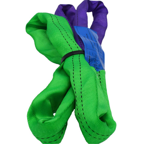 Two Inch By Eight Foot Lifting Sling Straps Polyester Web Slings 4400 Lbs Vertical Load 3520 Lbs Choker 8800 Lbs Basket Load Two Pack Green Purple