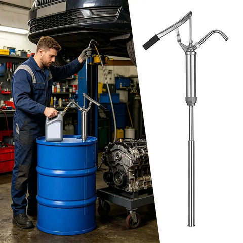 Heavy Duty Lever Action Barrel Pump Stainless Steel Manual Oil Transfer Drum Pump For Engine Gear Fluid Fast 28 Liter Per Minute Hand Operated Sump Extraction Tool For Garage Workshop Use