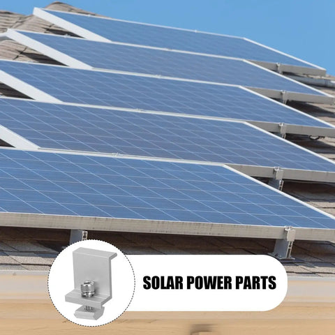 12 Piece Top Shelf M8 Aluminum Alloy Solar Panel Mid Clamps Heavy Duty Outdoor Photovoltaic Racking Systems mounted on roof.