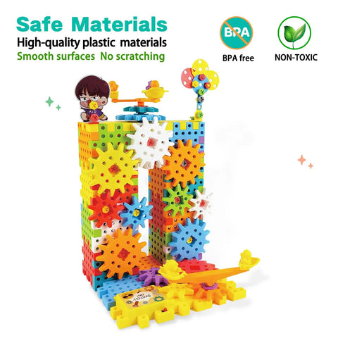 Colorful gear structure from STEM Gear Building Toys Set With 248 Pieces And Electric Drill for kids, high-quality plastic