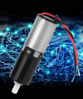 6mm micro planetary gear motor with three-stage reducer; silver metal gearbox, black body, red/black wires
