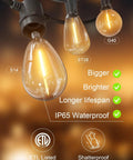 Outdoor String Lights 200 Ft Two 100 Ft Runs Waterproof IP65 LED Bulbs Shatterproof Easy Setup For Patio Backyard Bistro