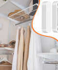 Four Pack Plastic Wire Shelf End Caps And Rod Spacer Caps For Closet Rods White Dope Easy Install visible in closet