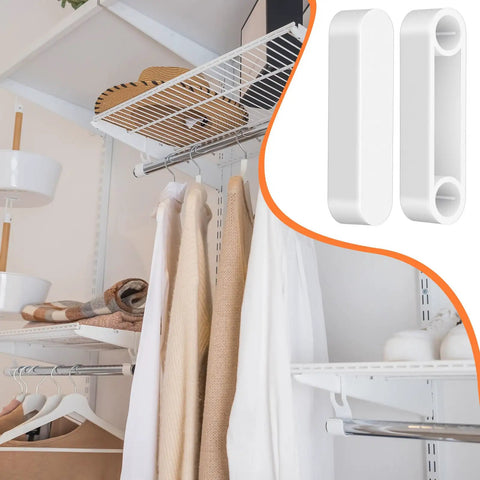 Four Pack Plastic Wire Shelf End Caps And Rod Spacer Caps For Closet Rods White Dope Easy Install visible in closet