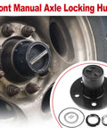 4WD Manual Locking Hub Replacement Fits 1990 1994 Ford Explorer 1990 1997 Ford Ranger 1994 1997 Mazda Pickup And 1990 1994 Mazda Navajo With 27 Spline Outer Axle 2 Piece Assembly Beefy Forged Alloy Steel Gears Built Tough For Off Road, shown installed on wheel