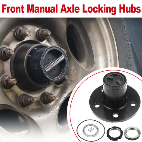 4WD Manual Locking Hub Replacement Fits 1990 1994 Ford Explorer 1990 1997 Ford Ranger 1994 1997 Mazda Pickup And 1990 1994 Mazda Navajo With 27 Spline Outer Axle 2 Piece Assembly Beefy Forged Alloy Steel Gears Built Tough For Off Road, shown installed on wheel